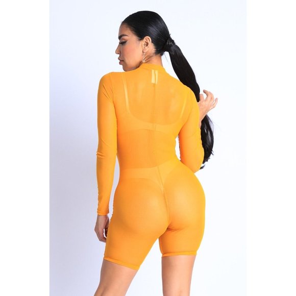 Women Sexy See Through Sheer Mesh Zip Up Bodysuit Jumpsuit Club Party Romper - Picture 7 of 10